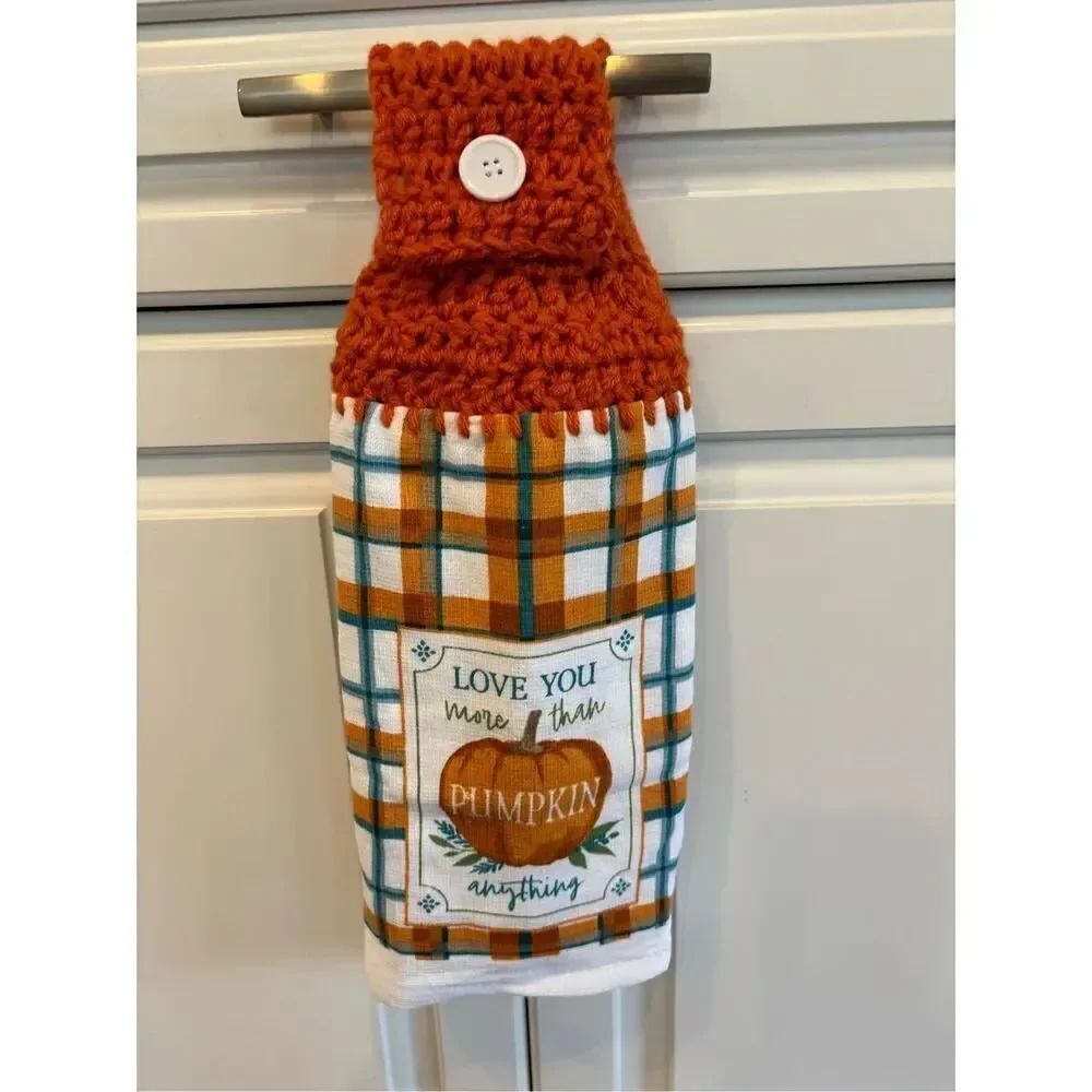 Crochet Top Kitchen Towel-love you more then anything w/pumpkin 3-available